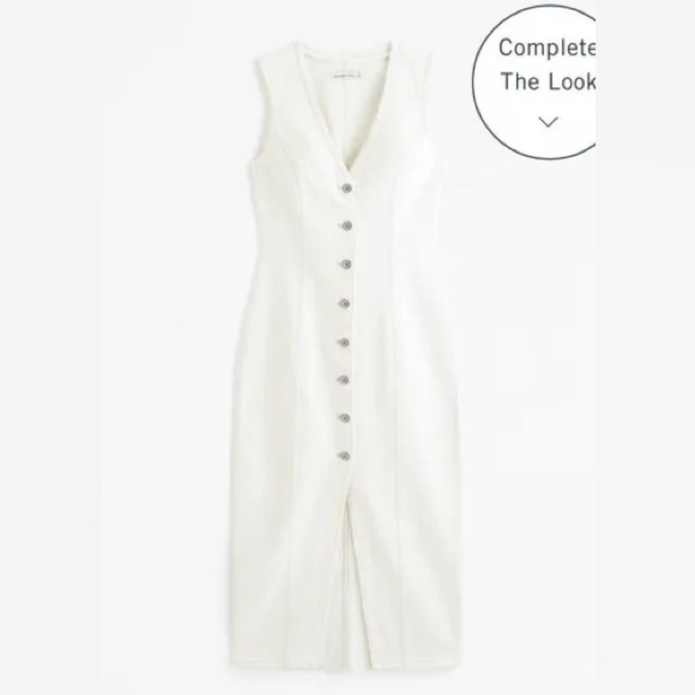 Abercrombie & Fitch Mara Vest Midi Dress in White Denim